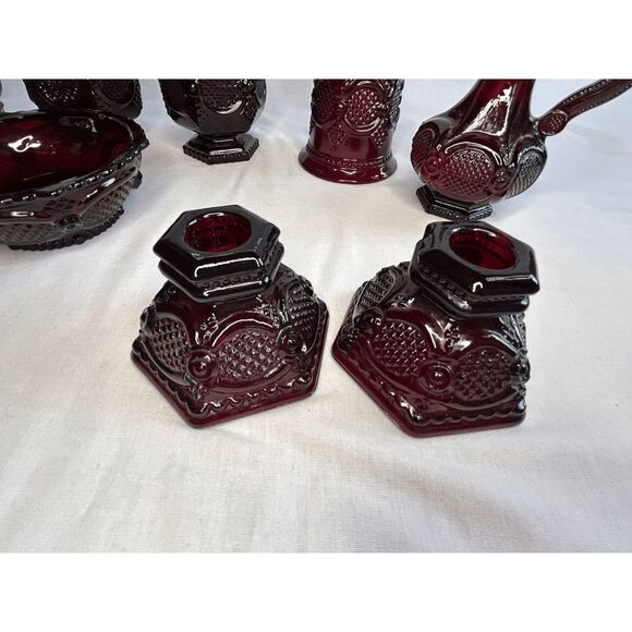 Avon 1876 Cape Cod Ruby Red Eight Piece Mixed Lot, Decanters, Candle Holders - Picture 11 of 11